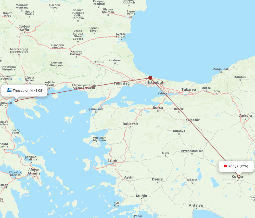 KYA-SKG flight routes