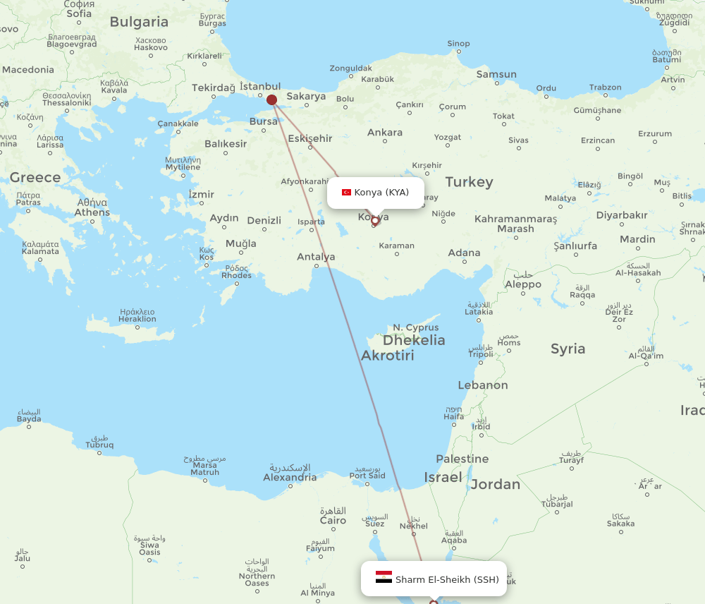 Sharm el Sheikh - Konya route map and flight paths