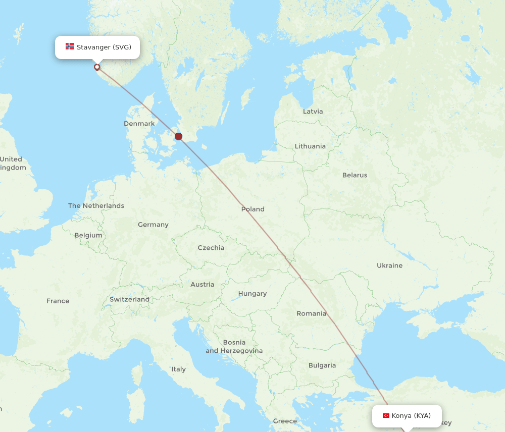 KYA to SVG flights and routes map