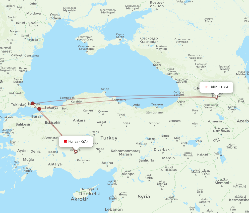 KYA-TBS flight routes