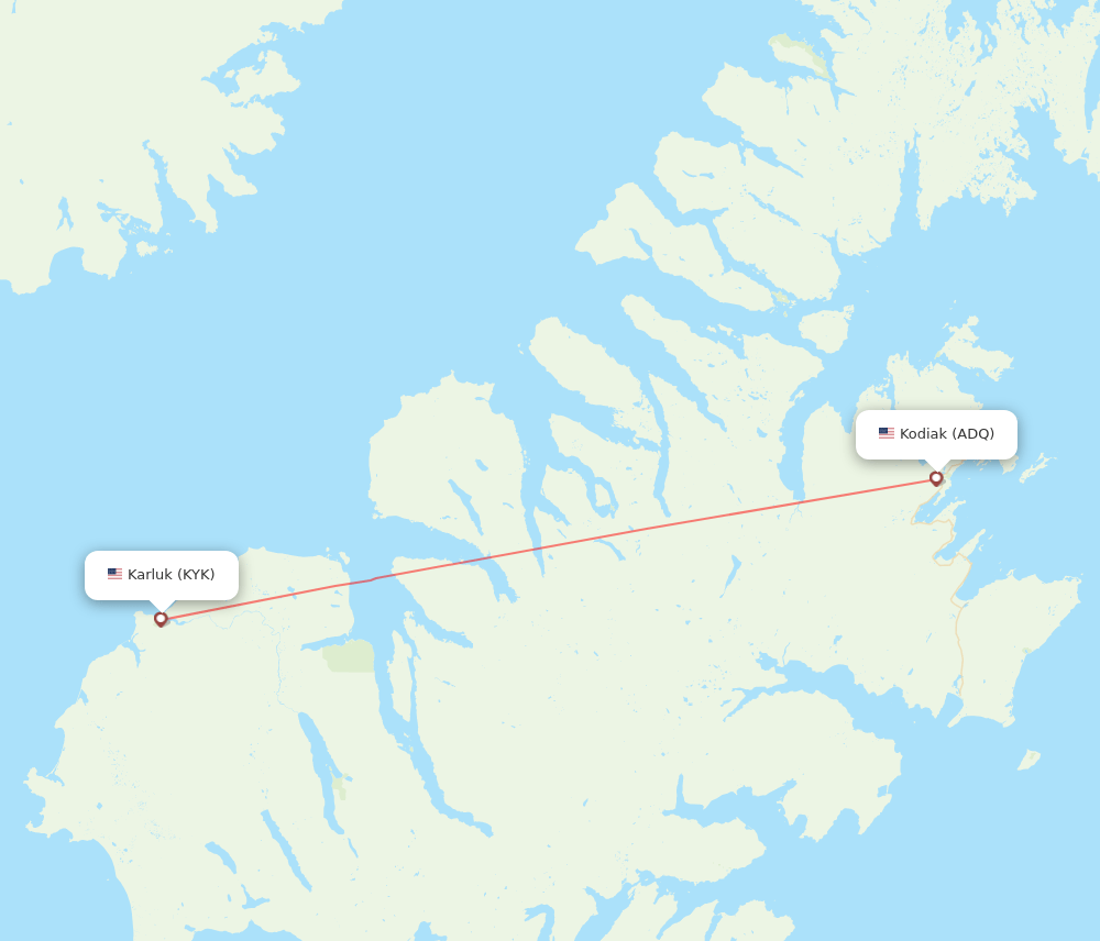 Karluk - Kodiak route map and flight paths