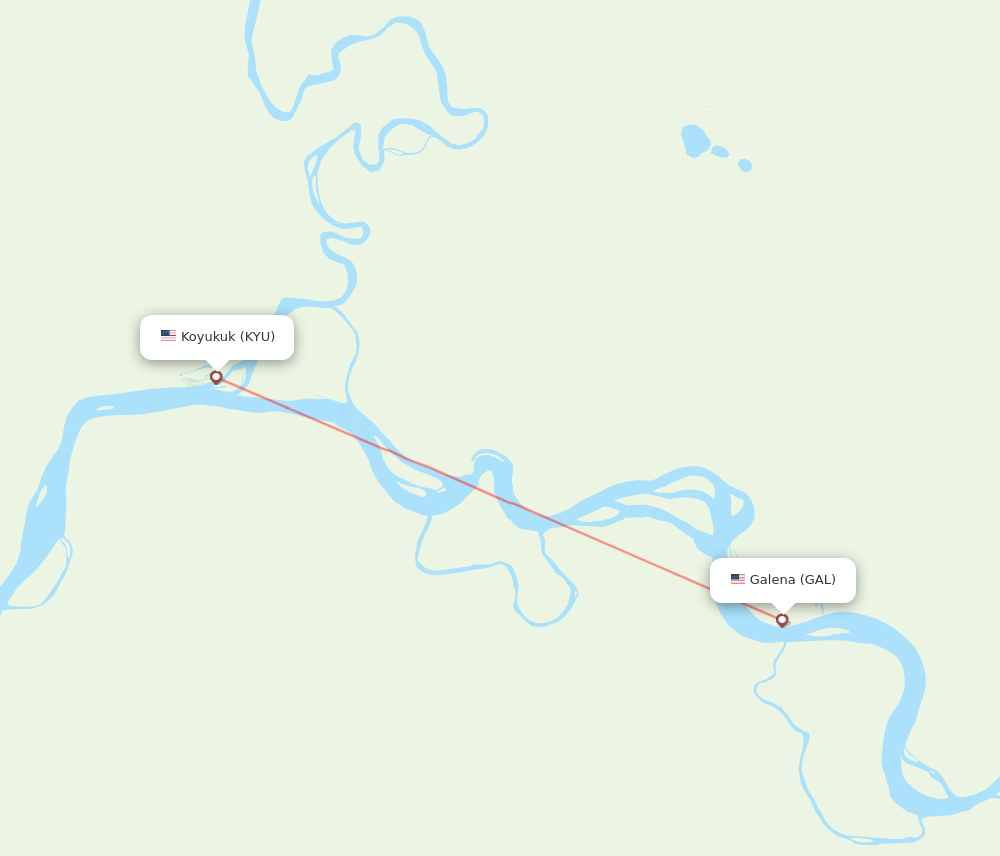 KYU to GAL flights and routes map