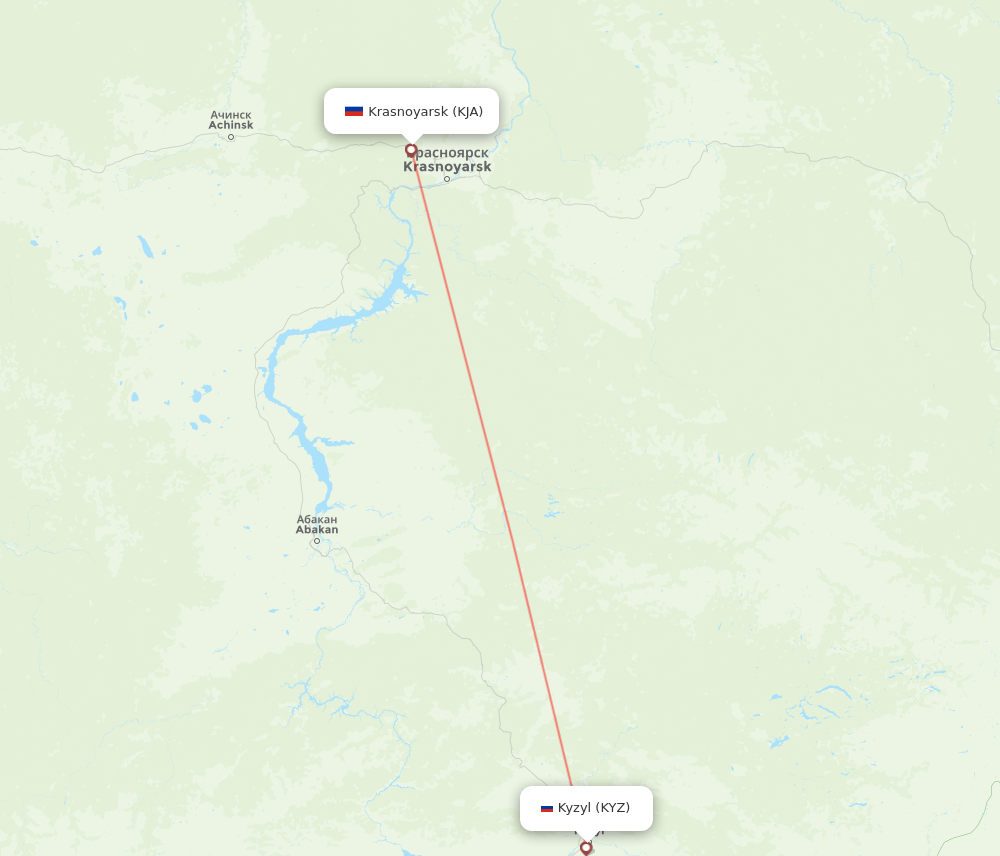 KYZ to KJA flights and routes map