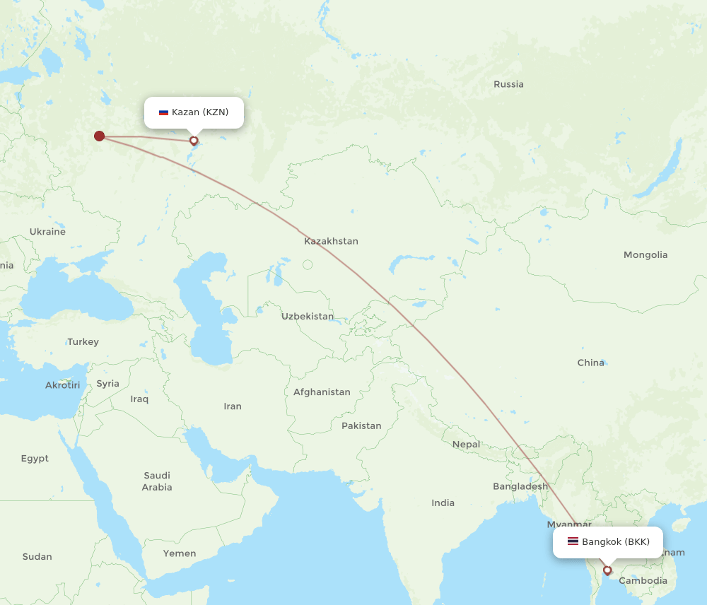 KZN-BKK flight routes