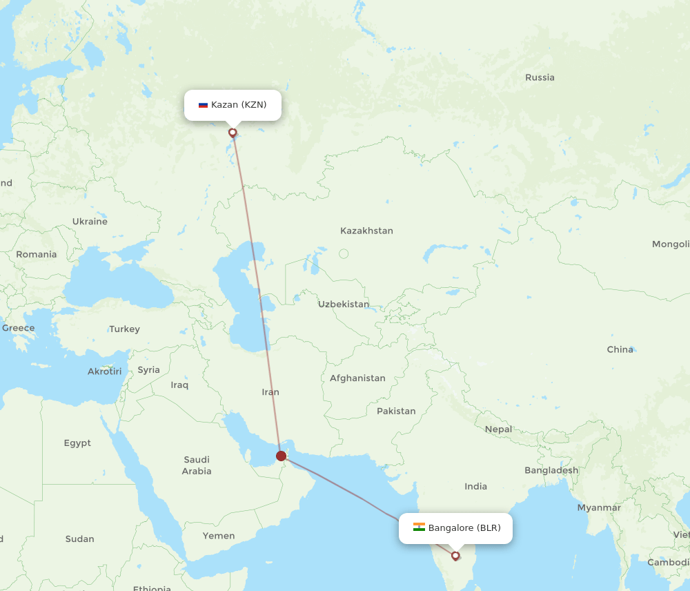KZN-BLR flight routes