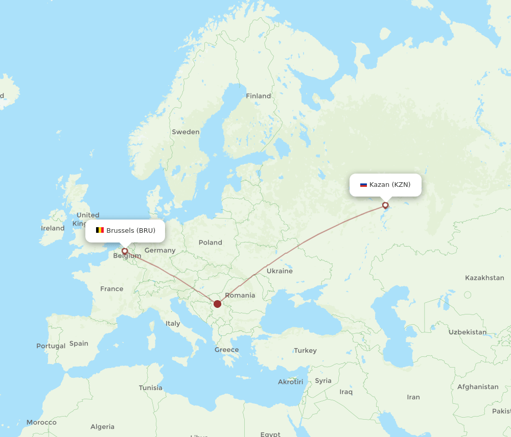 KZN-BRU flight routes