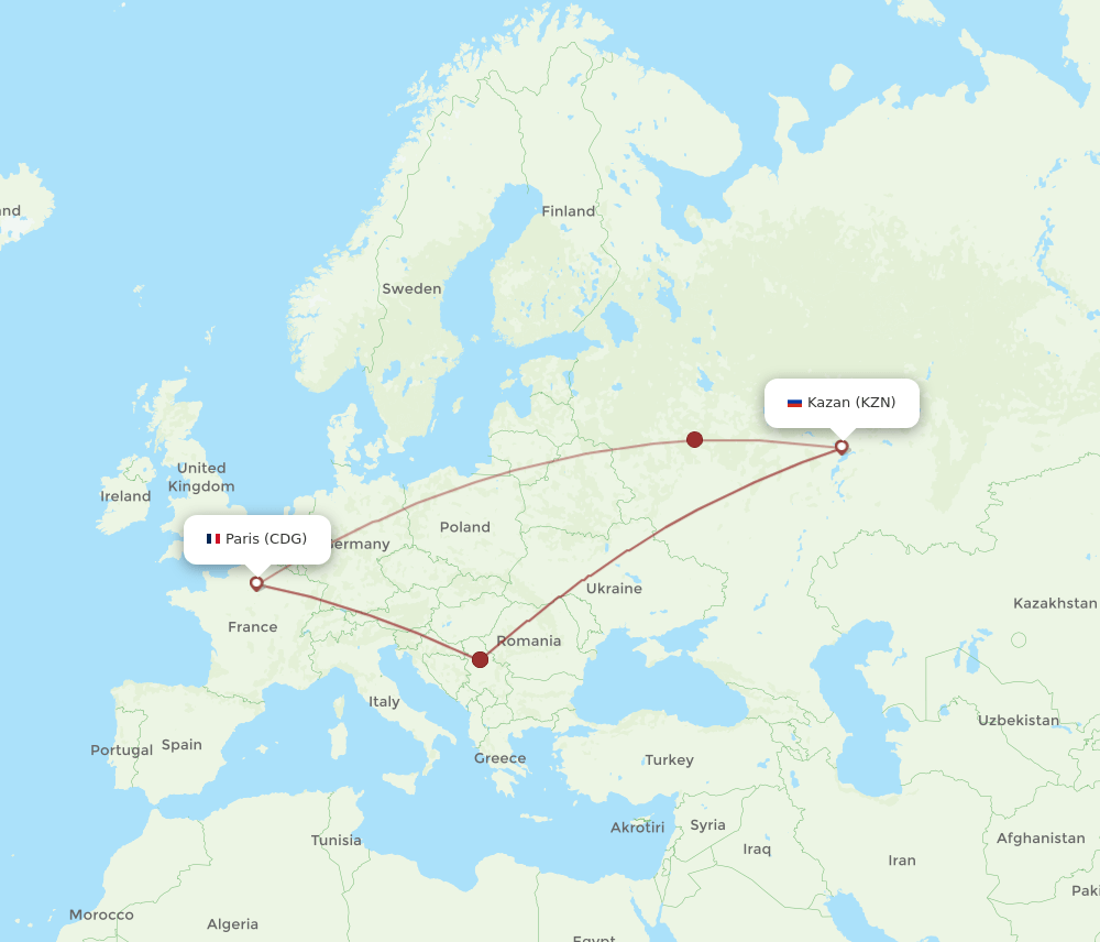 KZN-CDG flight routes
