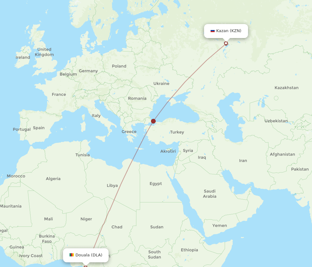 KZN to DLA flights and routes map
