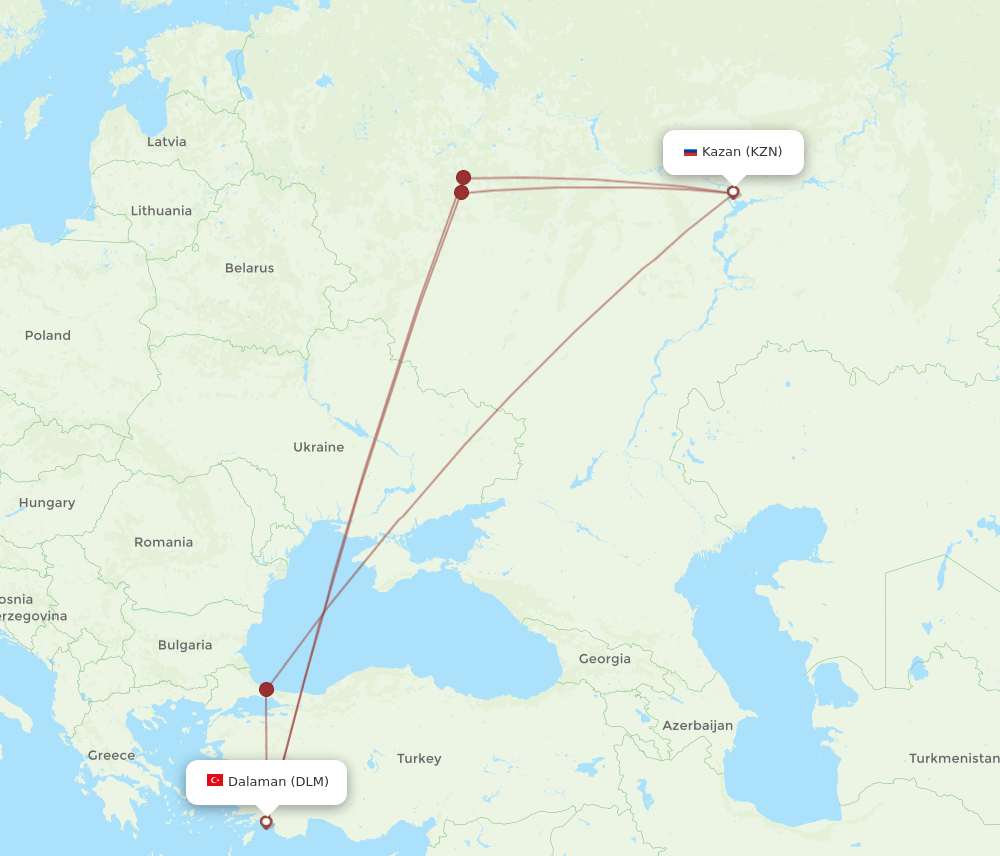 KZN to DLM flights and routes map