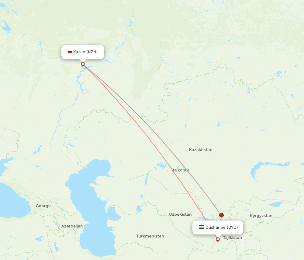 KZN to DYU flights and routes map