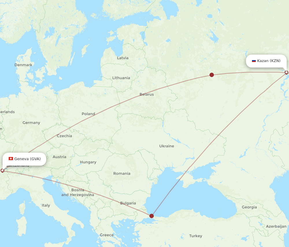 KZN-GVA flight routes