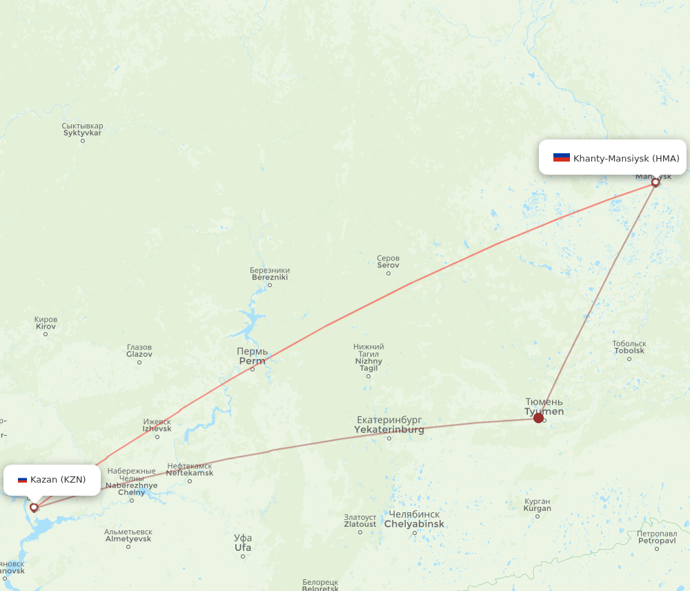 HMA to KZN flights and routes map