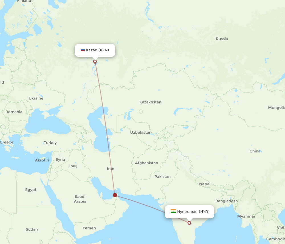 KZN-HYD flight routes