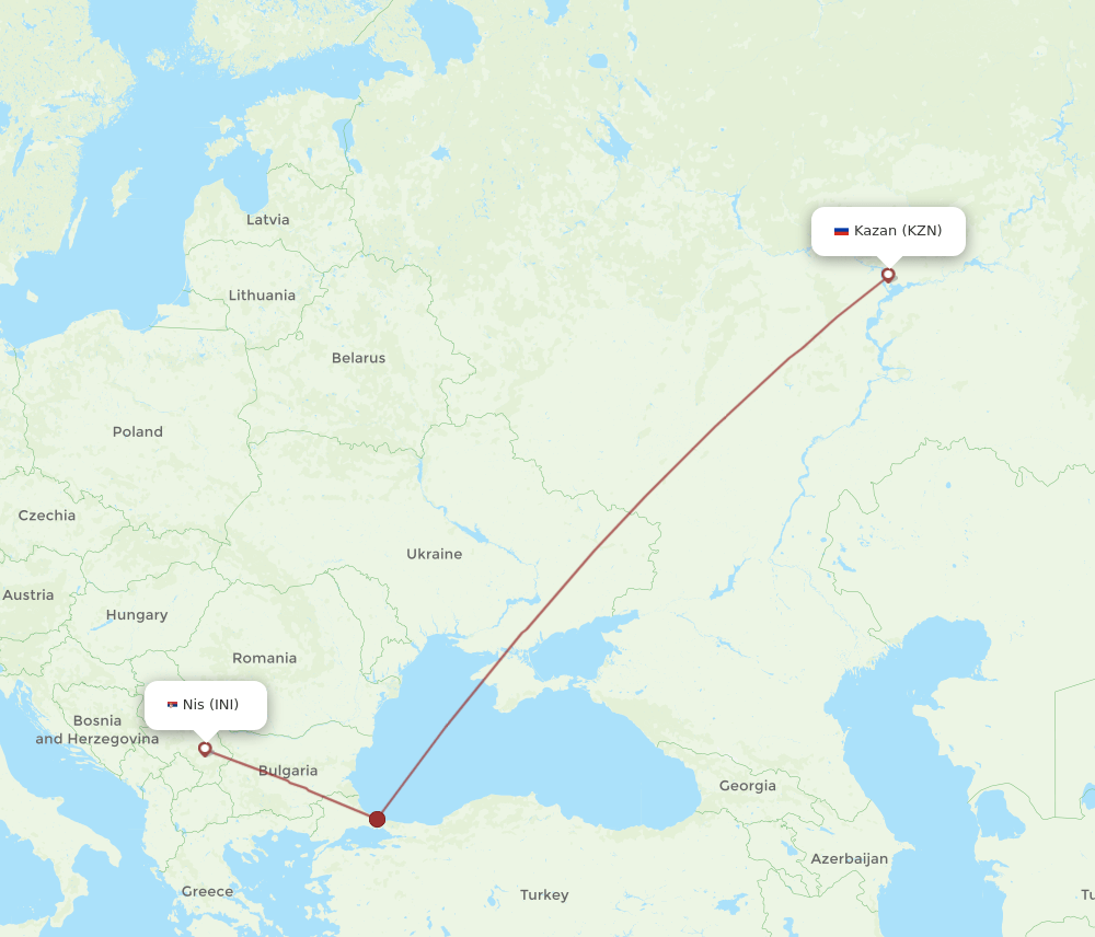Nis - Kazan route map and flight paths