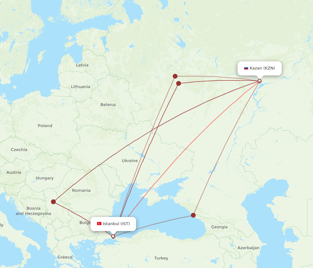 KZN to IST flights and routes map