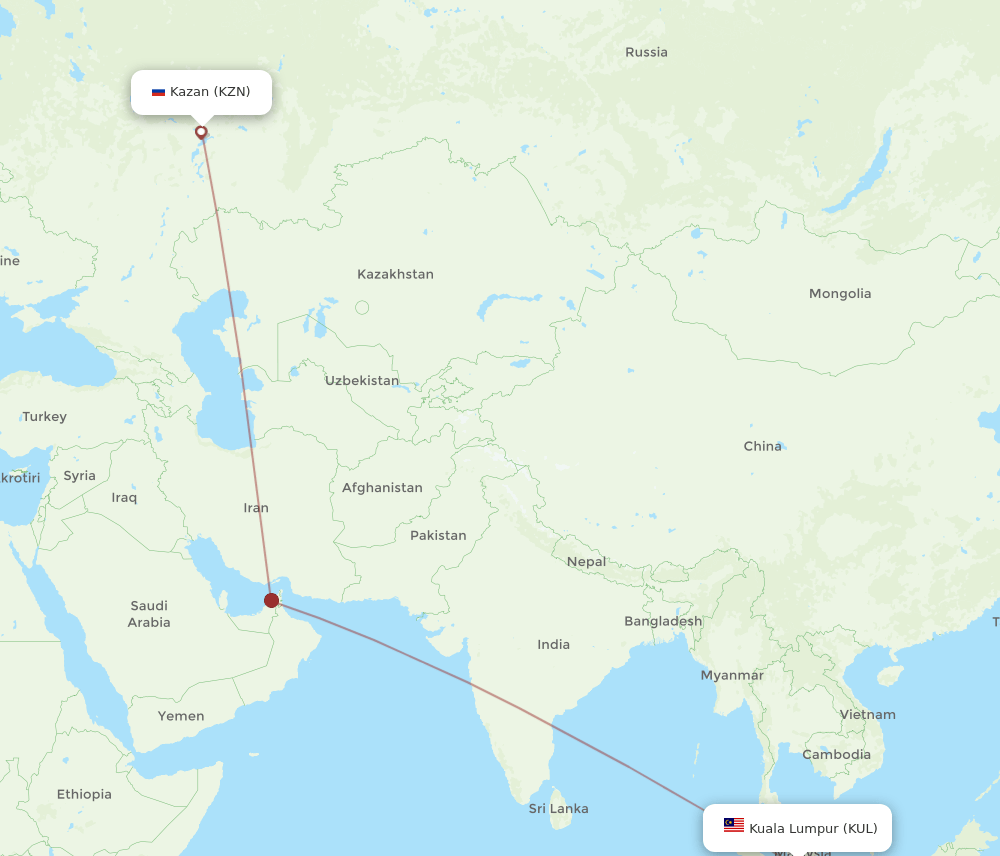KZN-KUL flight routes