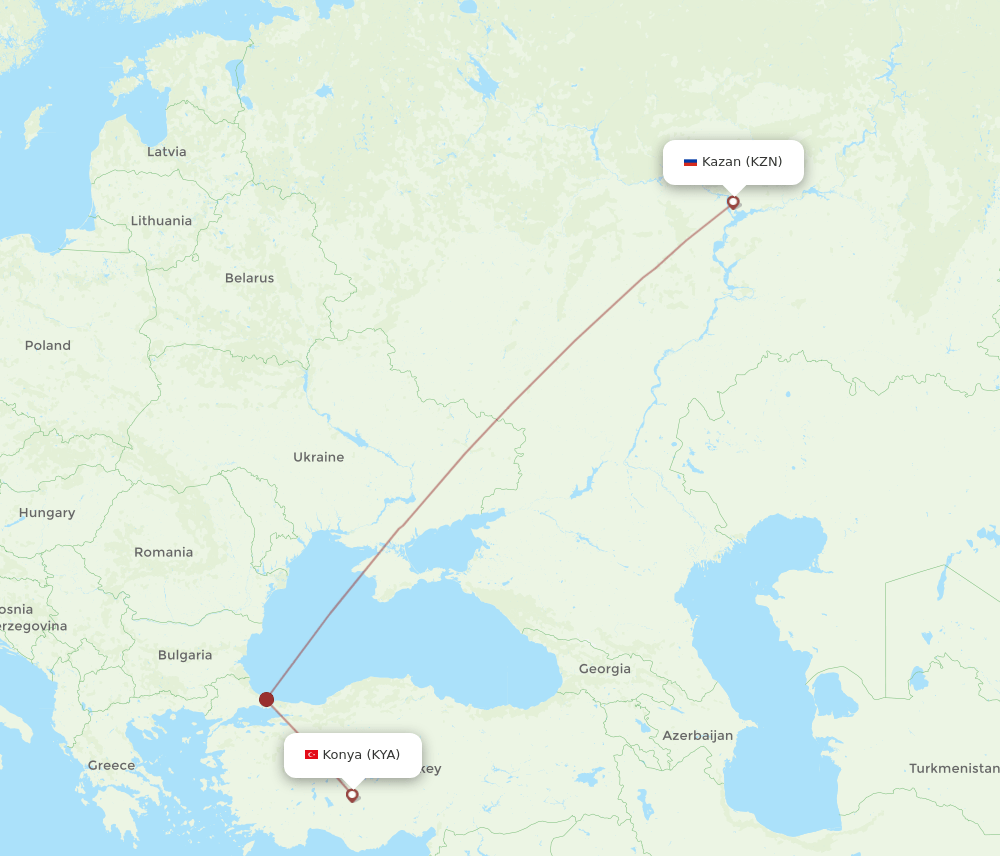 KZN to KYA flights and routes map