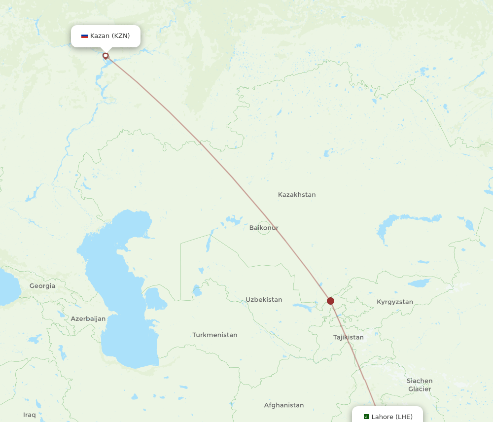 KZN-LHE flight routes