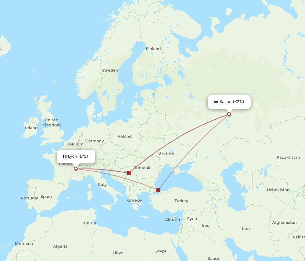 KZN-LYS flight routes