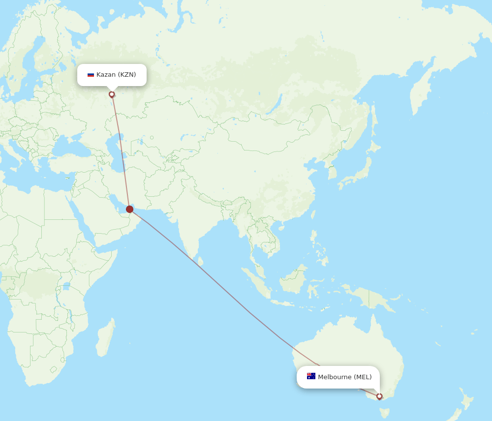 KZN to MEL flights and routes map