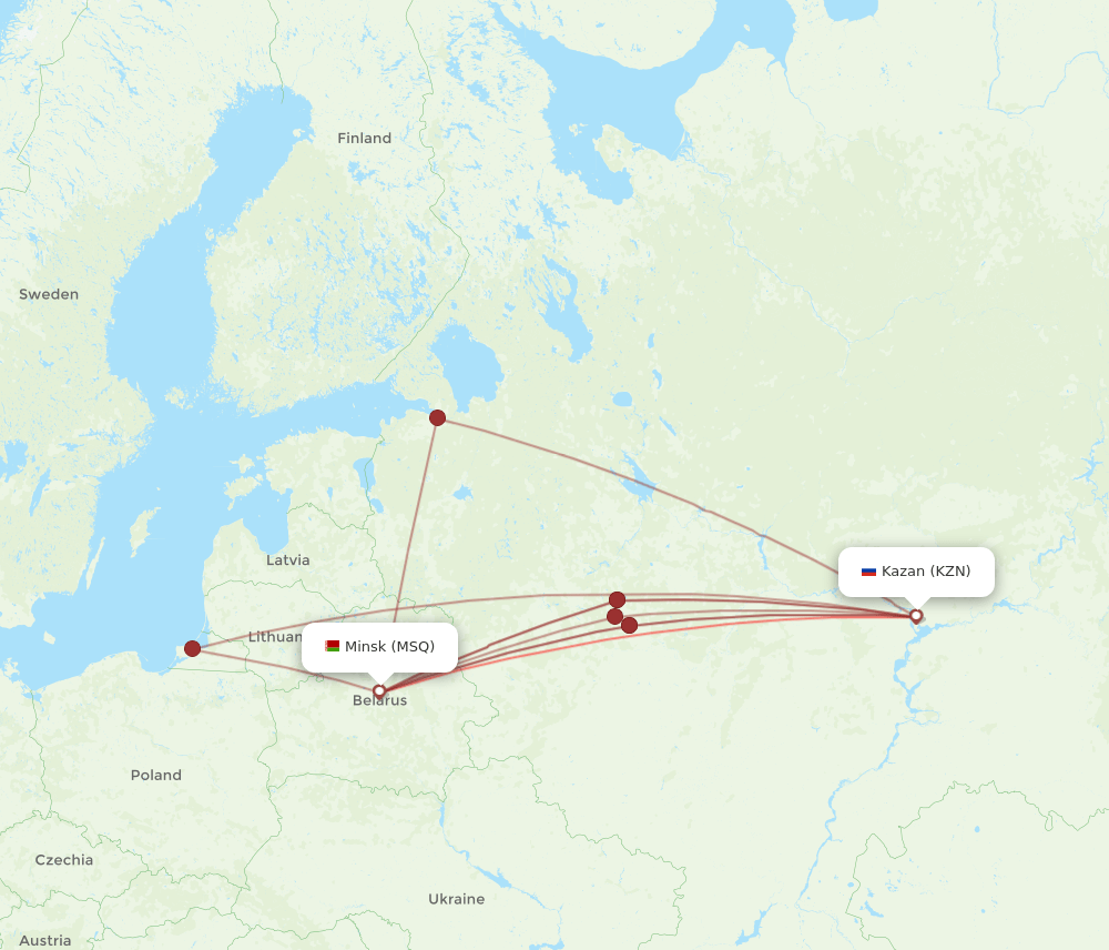 KZN-MSQ flight routes