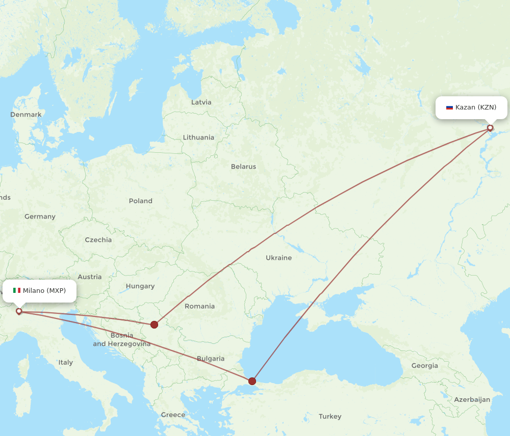 KZN-MXP flight routes