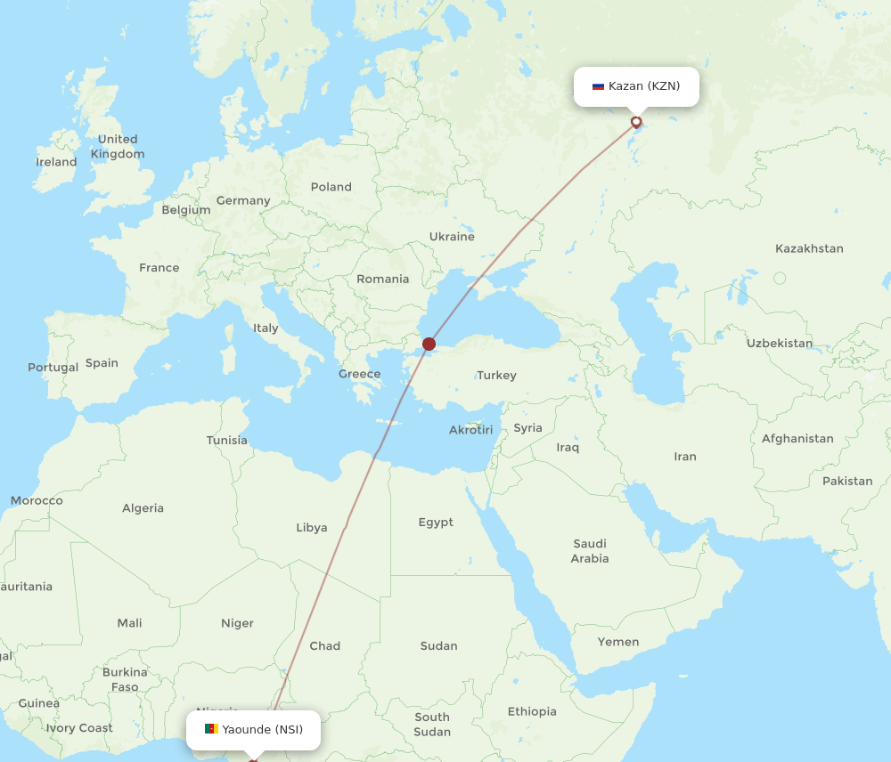 KZN to NSI flights and routes map