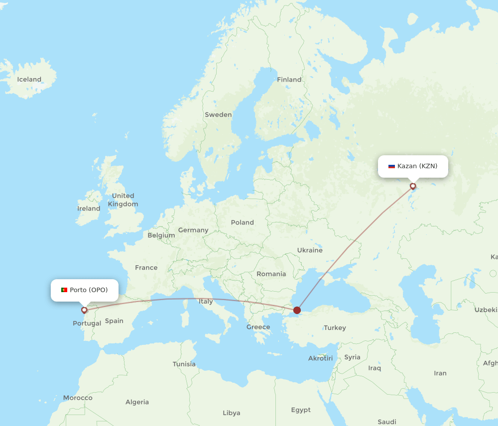 KZN-OPO flight routes