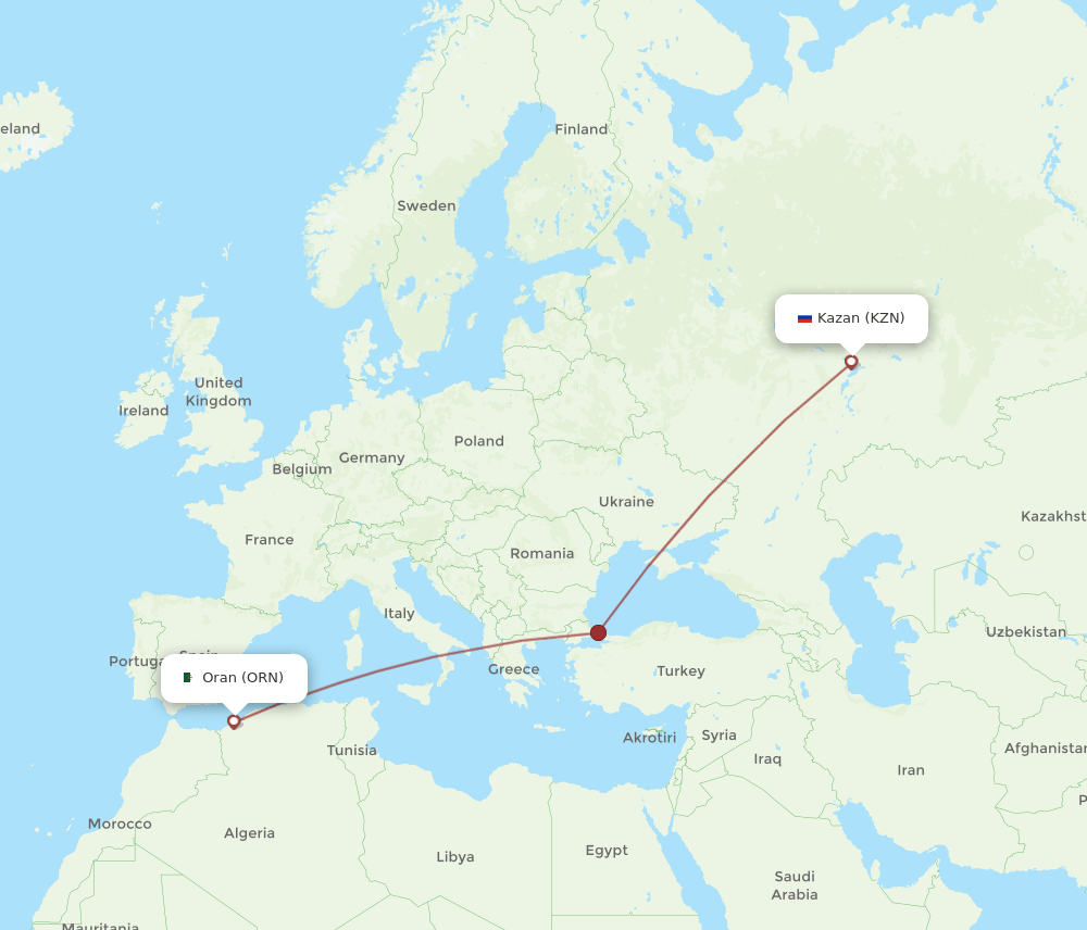 KZN-ORN flight routes