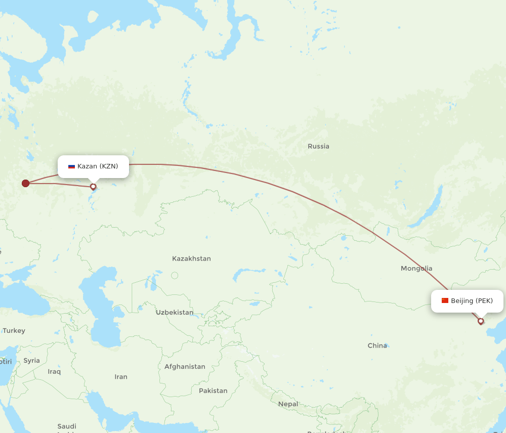 KZN-PEK flight routes