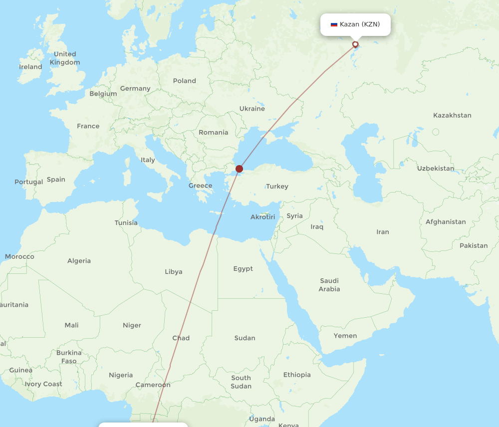 KZN to PNR flights and routes map
