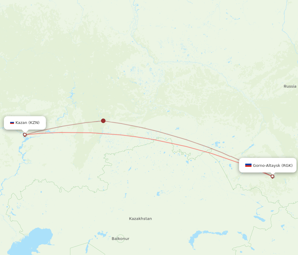 Gorno-Altaysk - Kazan route map and flight paths