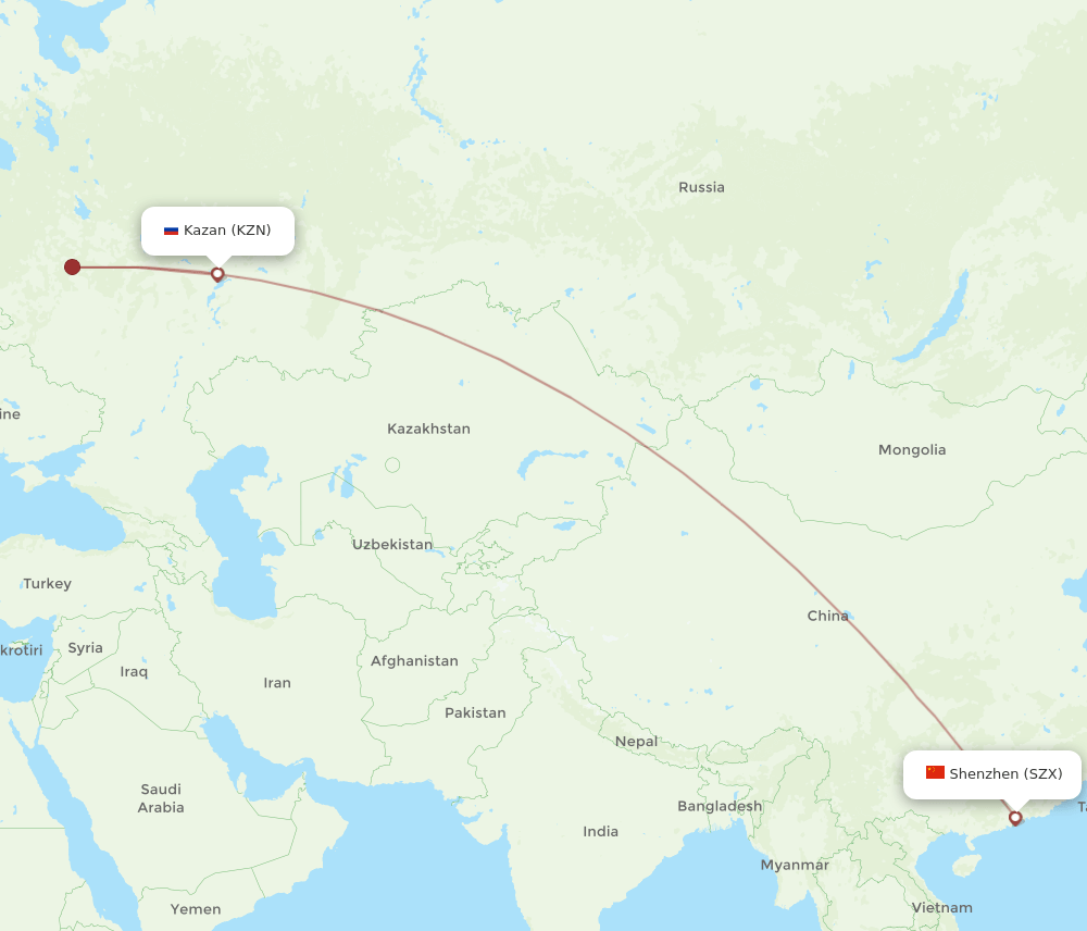 KZN-SZX flight routes