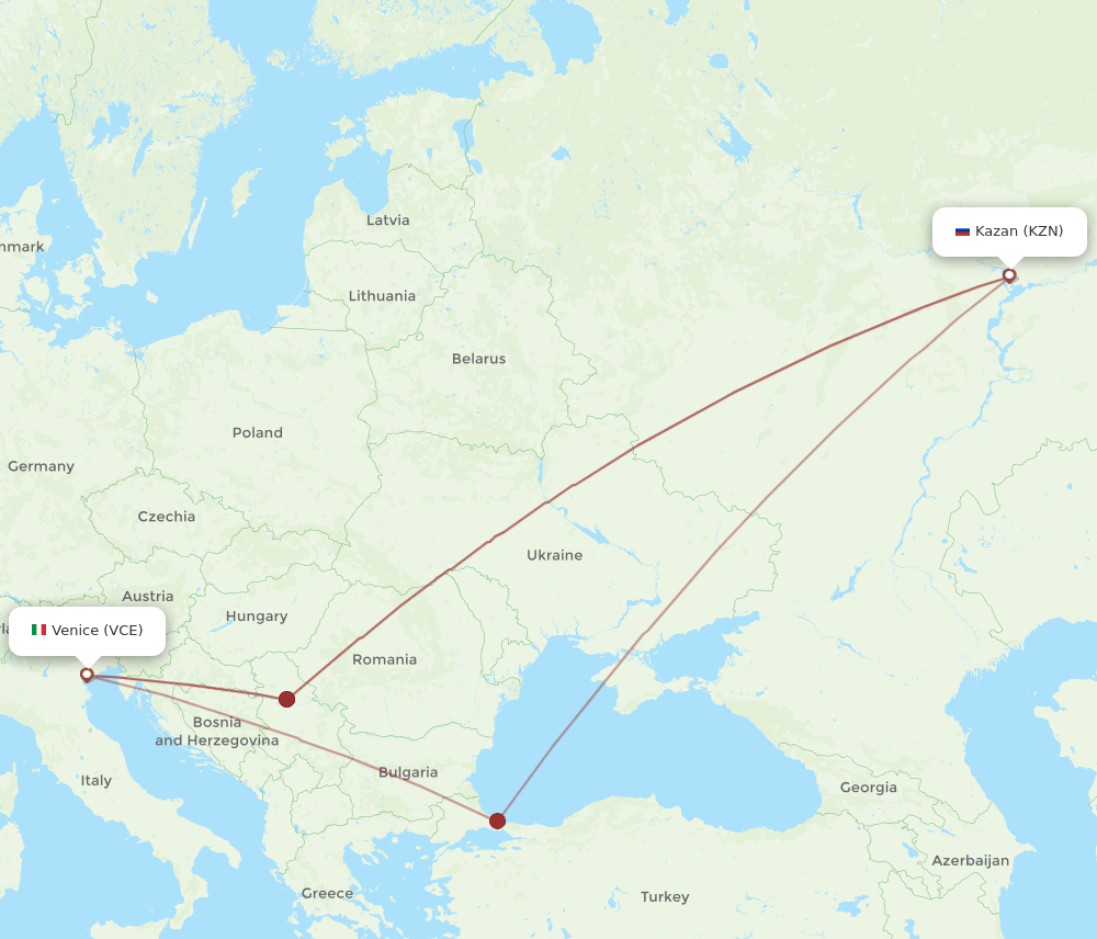 KZN to VCE flights and routes map