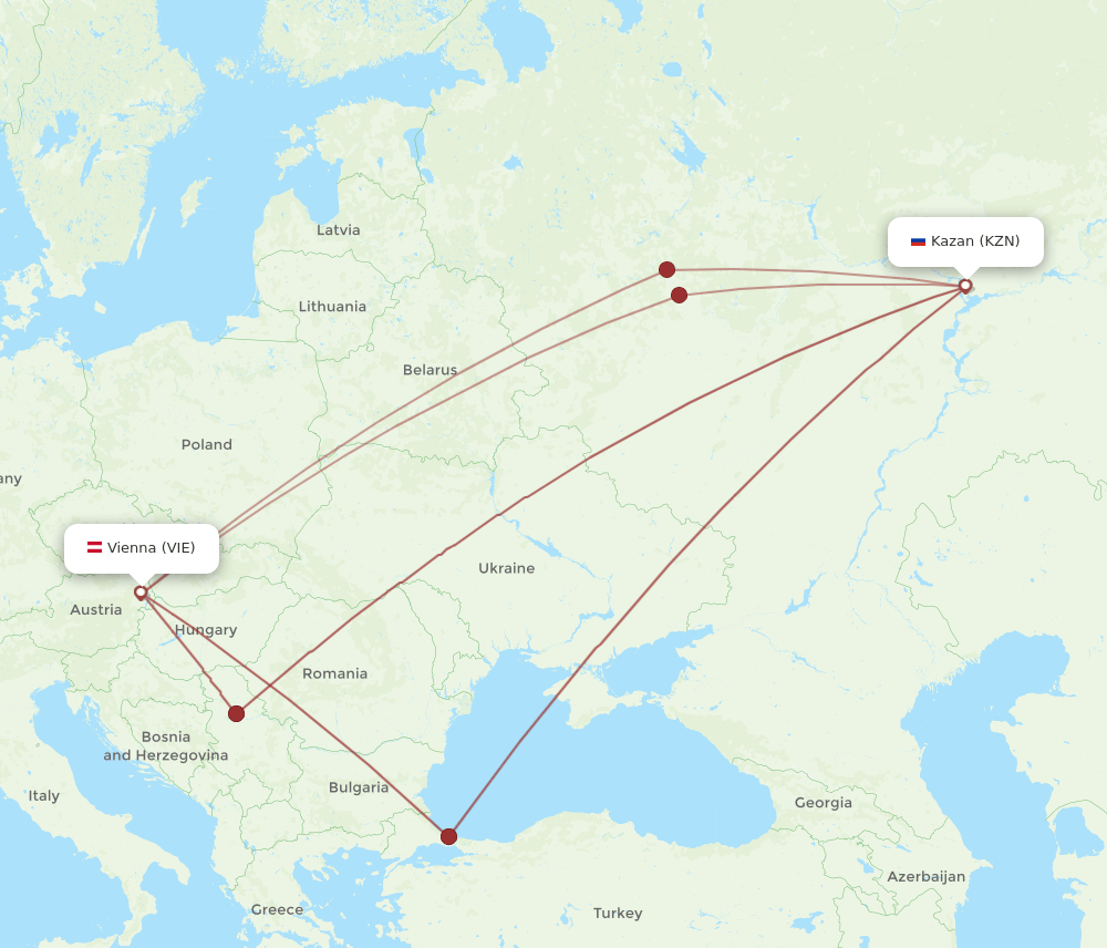 KZN to VIE flights and routes map