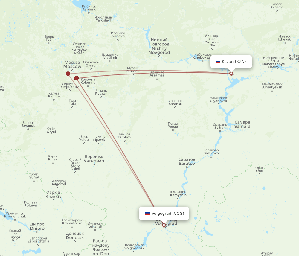 KZN-VOG flight routes