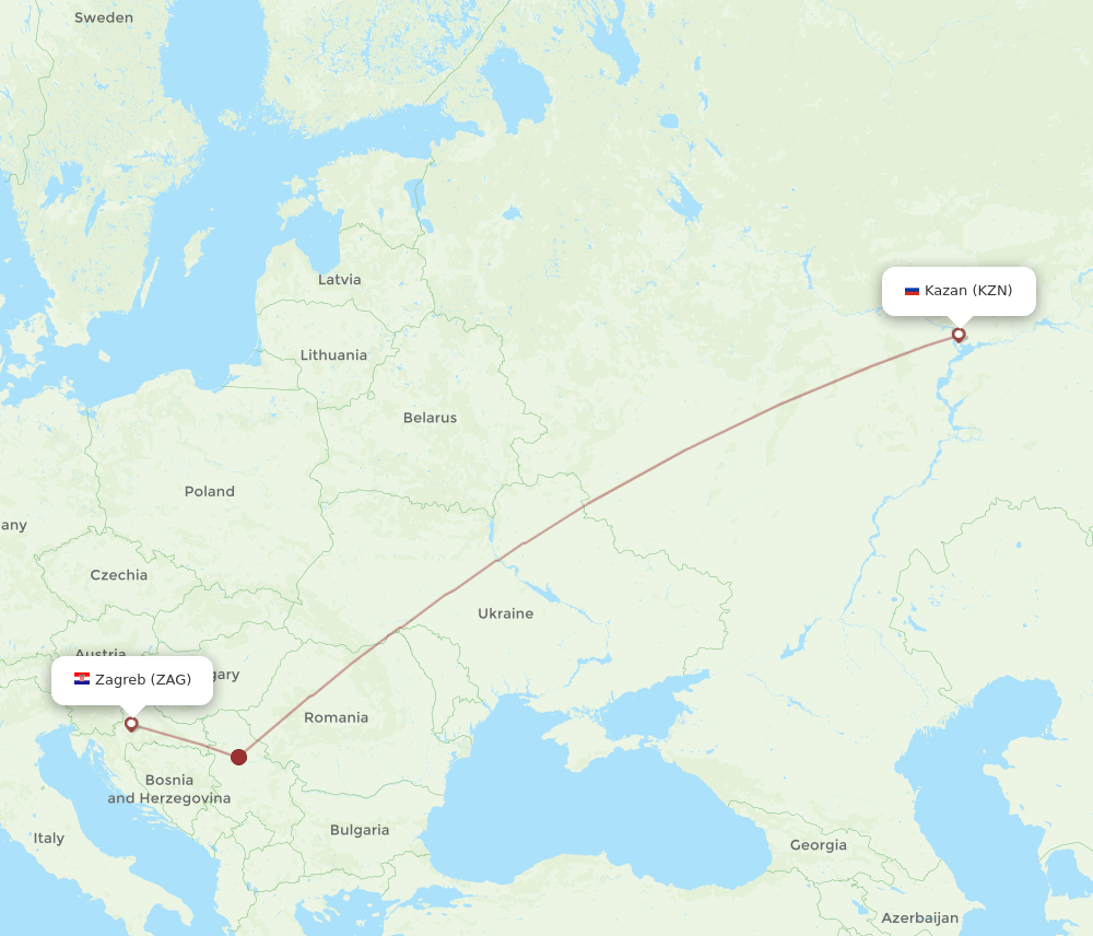 KZN-ZAG flight routes