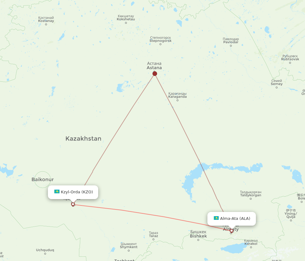 KZO to ALA flights and routes map