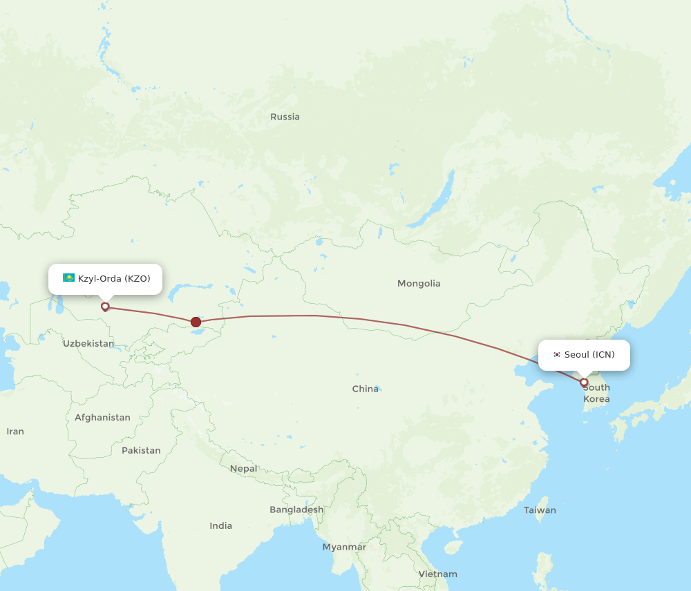 KZO to ICN flights and routes map