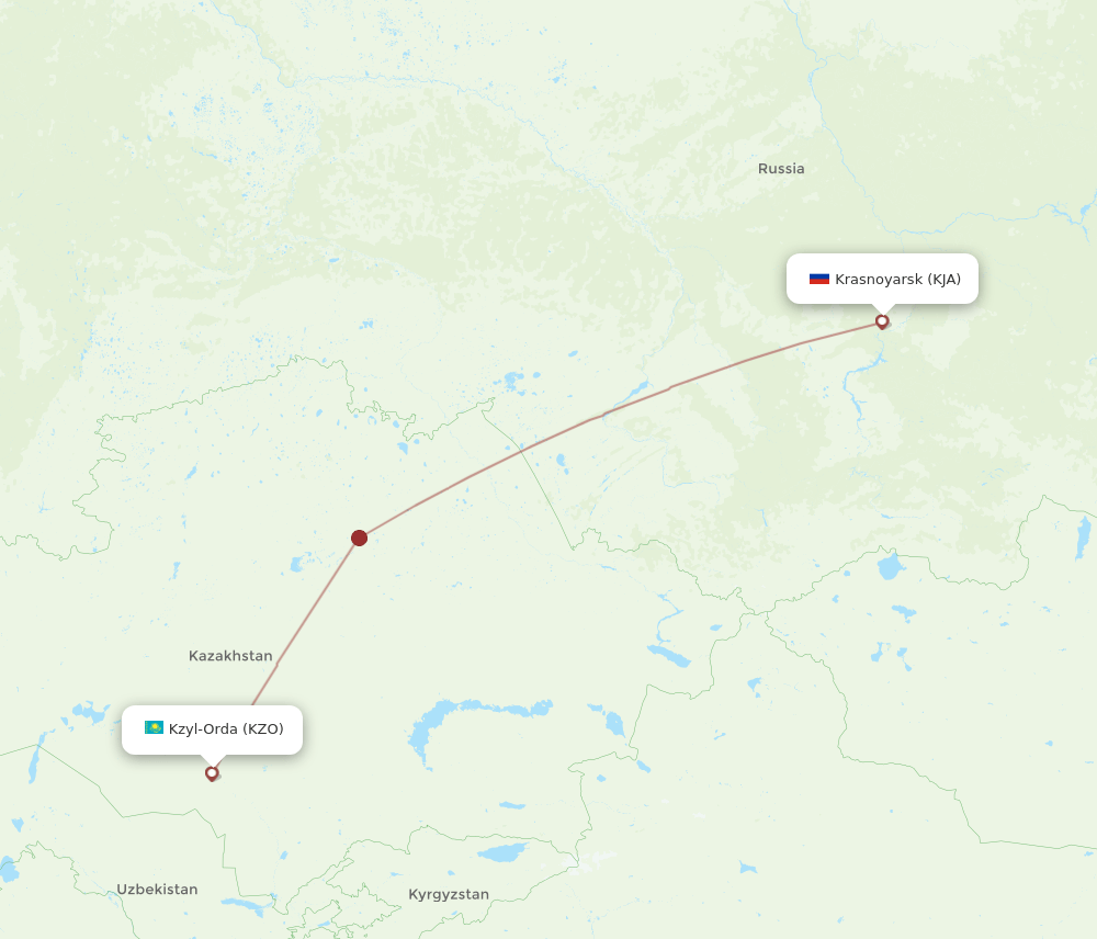 KZO to KJA flights and routes map