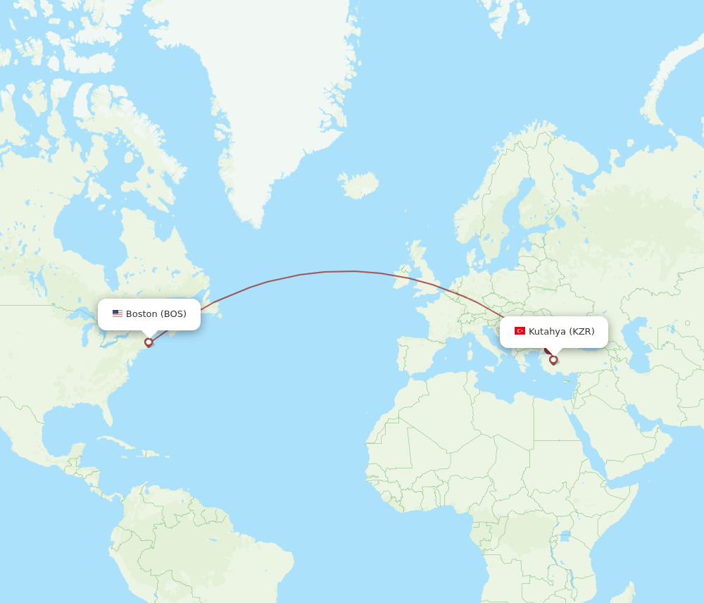 BOS to KZR flights and routes map