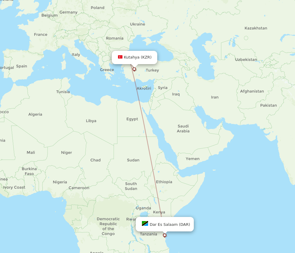 KZR to DAR flights and routes map