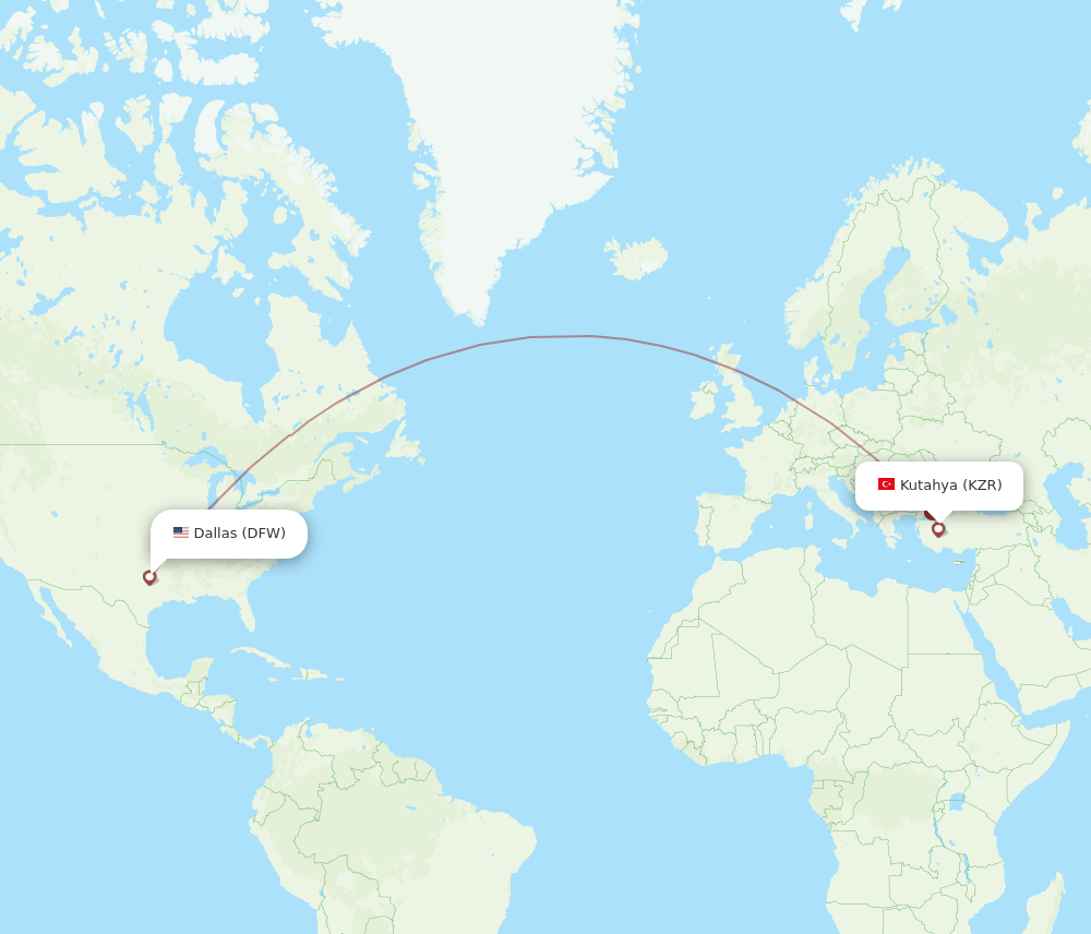 DFW to KZR flights and routes map