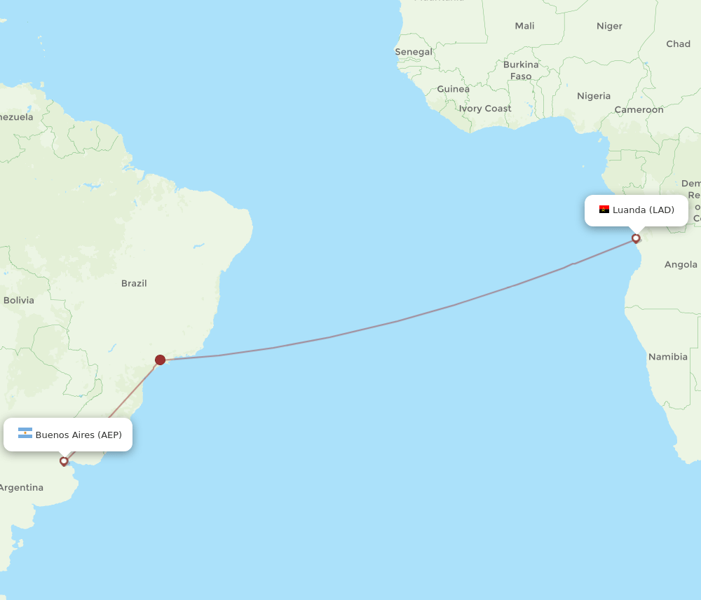 Buenos Aires - Luanda route map and flight paths