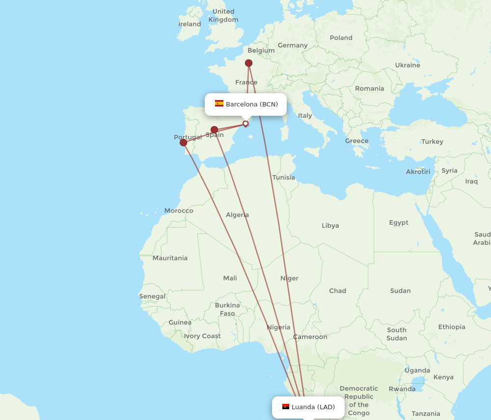 LAD-BCN flight routes