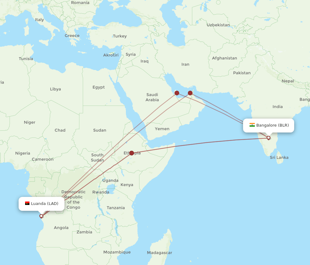 LAD-BLR flight routes