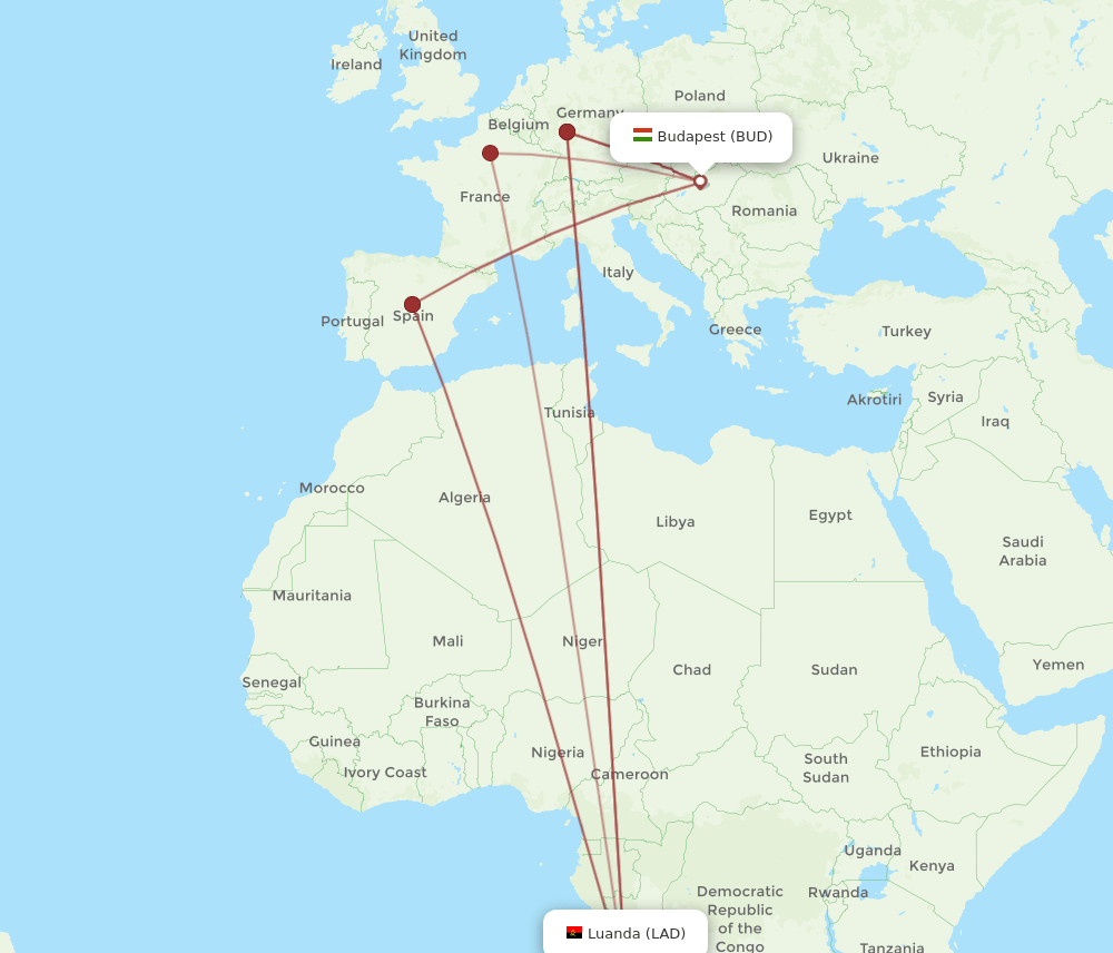 LAD-BUD flight routes