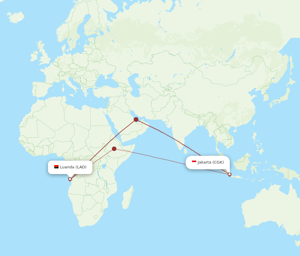 LAD to CGK flights and routes map