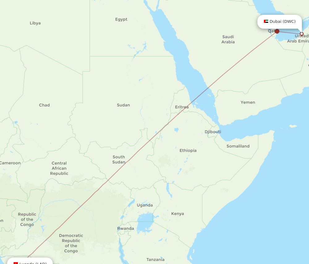 Dubai - Luanda route map and flight paths