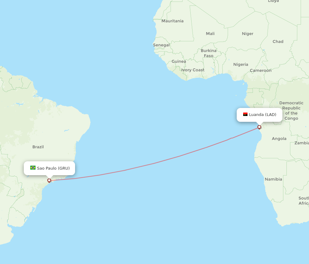 Luanda - Sao Paulo route map and flight paths